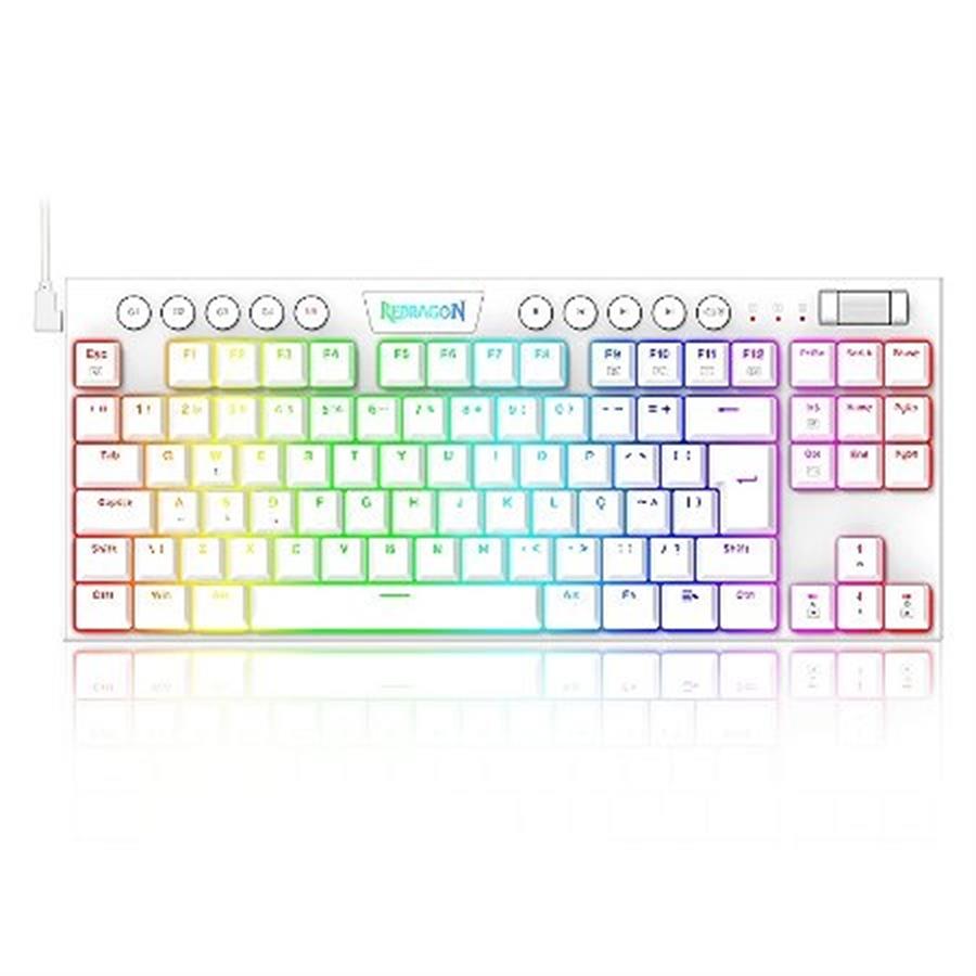 TECLADO MECANICO WIRELESS REDRAGON HORUS TKL WHITE  K621W-RGB SWITCH RED