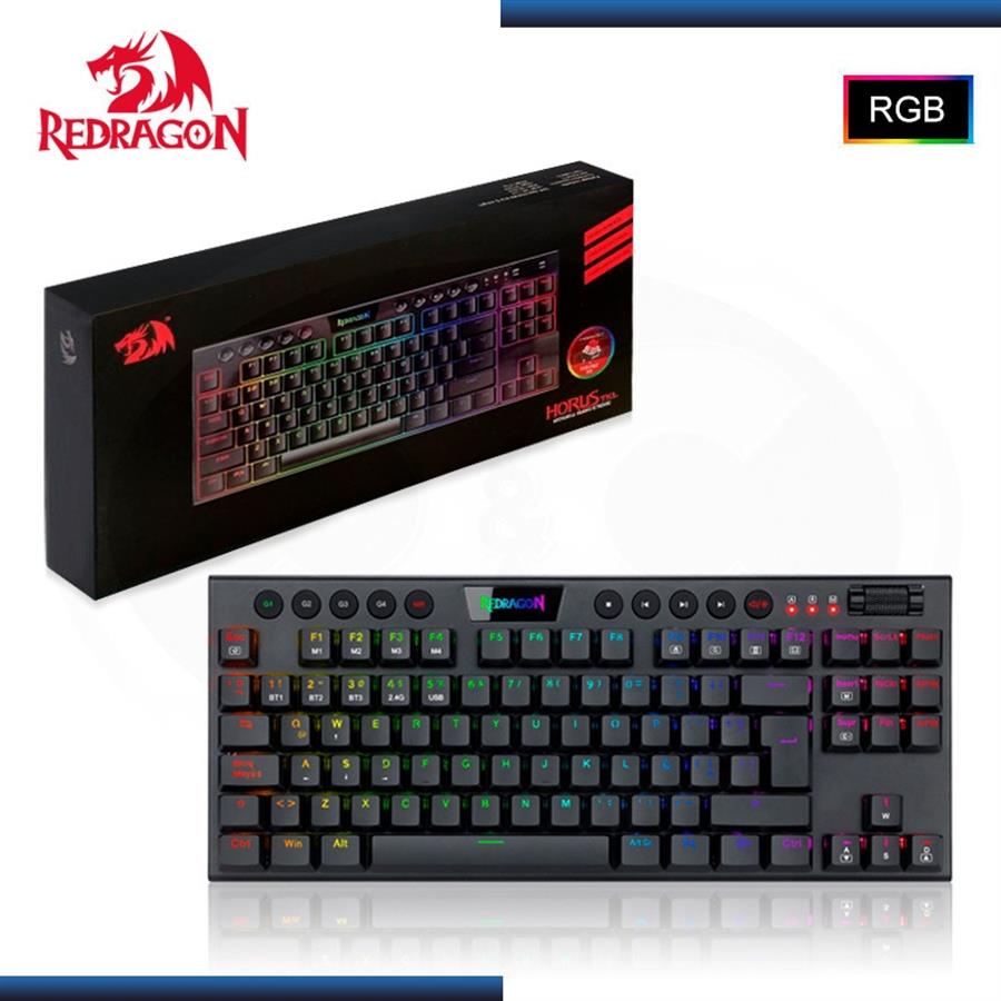 TECLADO MECANICO WIRELESS REDRAGON HORUS TKL BLACK K621-RGB SWITCH RED