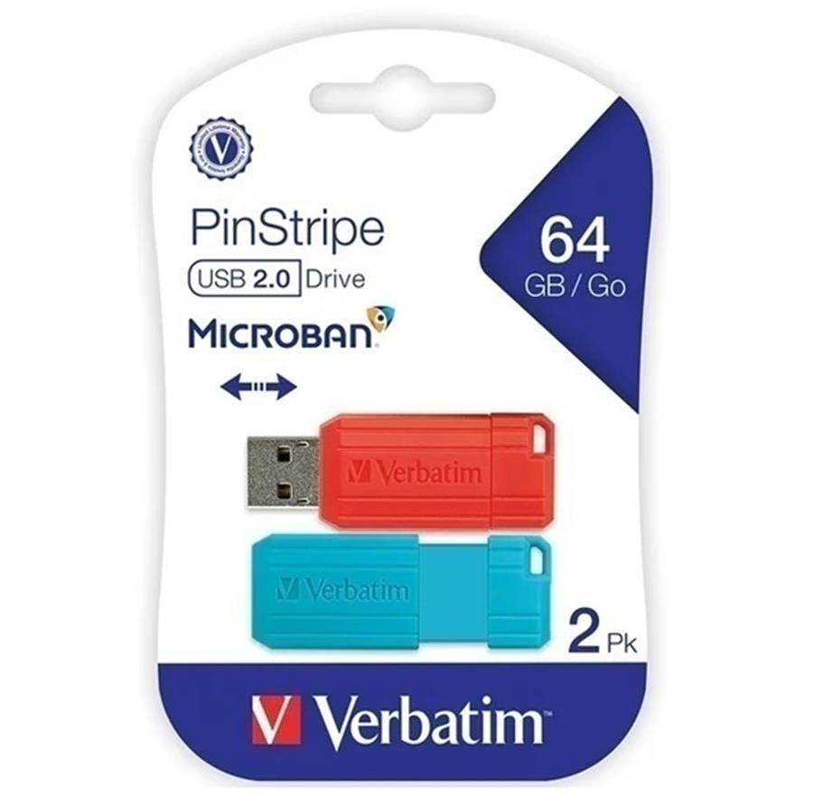 PEN DRIVE VERBATIM 64GB PINSTRIPE 2.0 X 2 UNIDADES