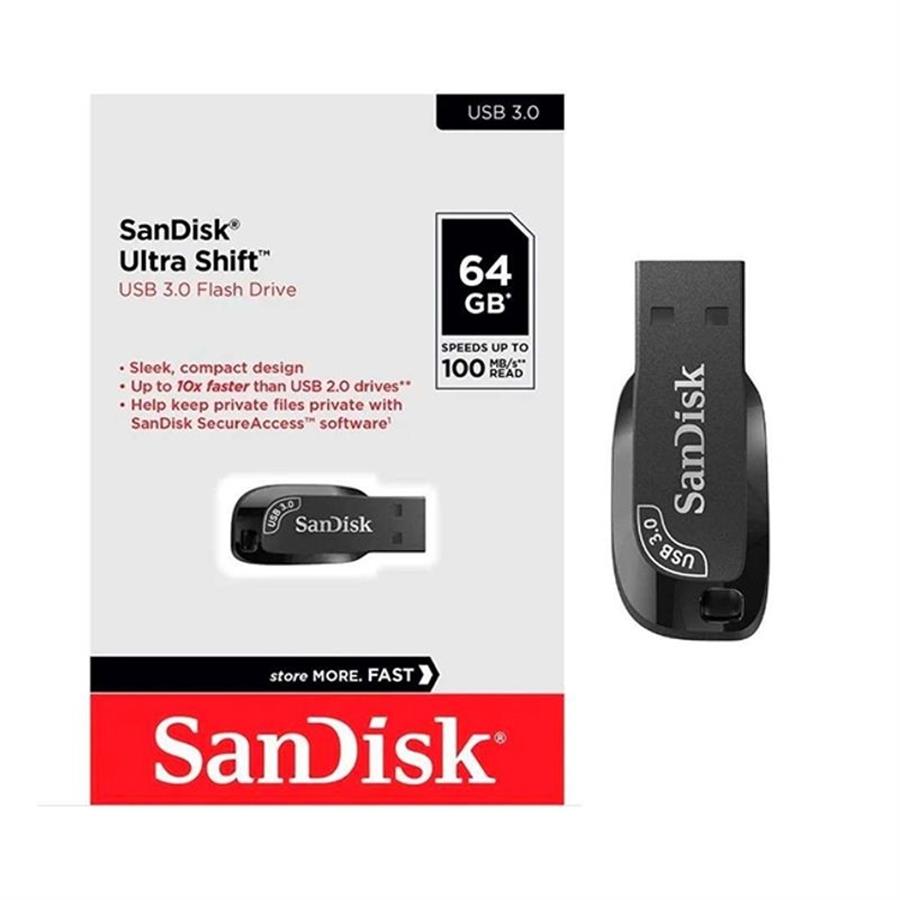 PEN DRIVE 64GB SANDISK ULTRA SHIFT NEGRO USB 3.0 100MBPS